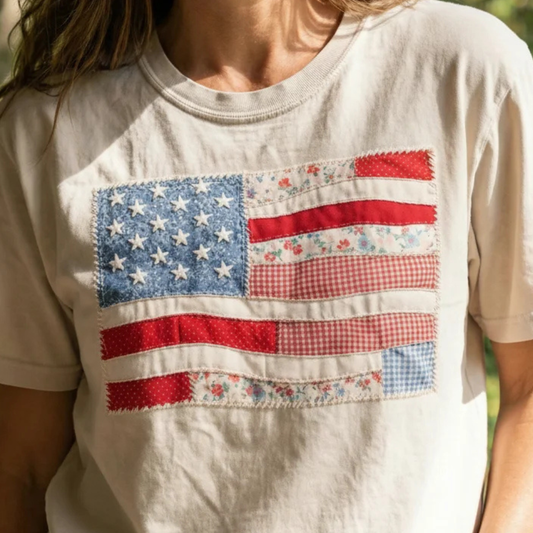 American Flag Faux Texture Patchwork Comfort Colors Tee
